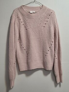 GAP Light Pink Chunky Knit Crewneck Wool & Alpaca Blend Sweater